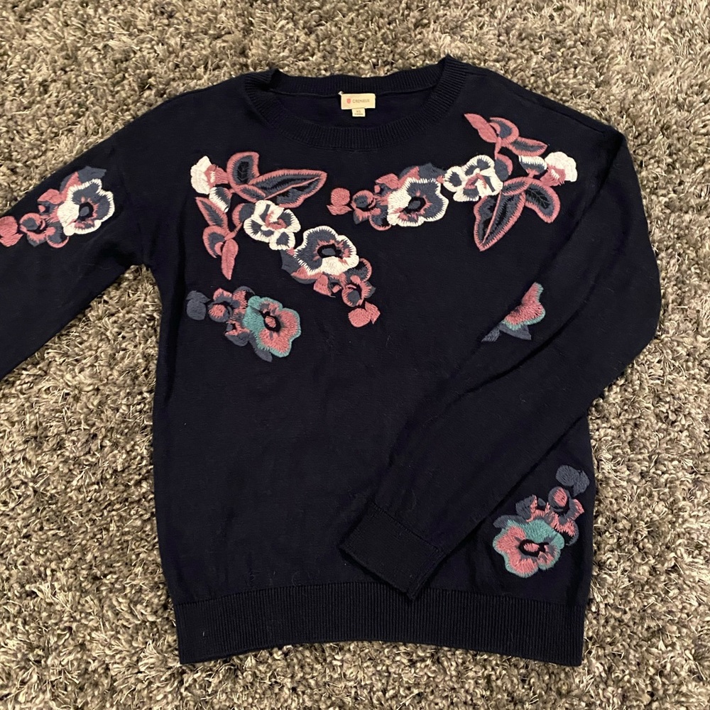 Cremieux flower embroidered sweater